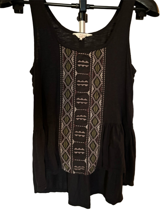 Sun & Shadow Tops - Sun & Shadow Black Embroidered Tank with Olive Accents